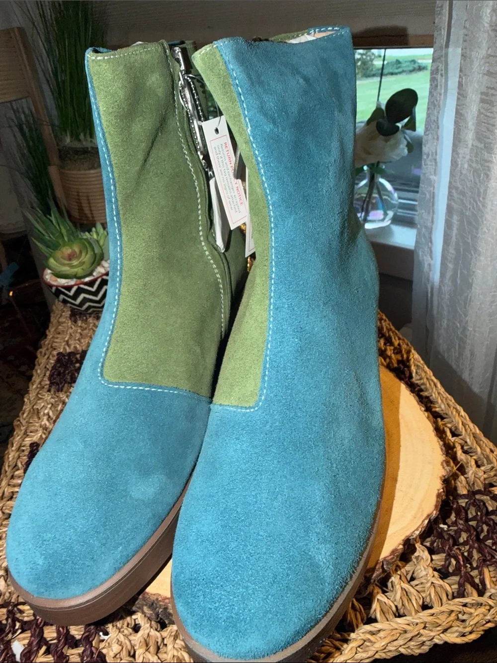 Lazo Siren Suede Colorblock Ankle Boots Blue Green Made in Italy Women’s 7 NIB
